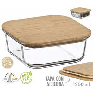 RECIPIENTE VIDRO C/TPA BAMBU 1200ML