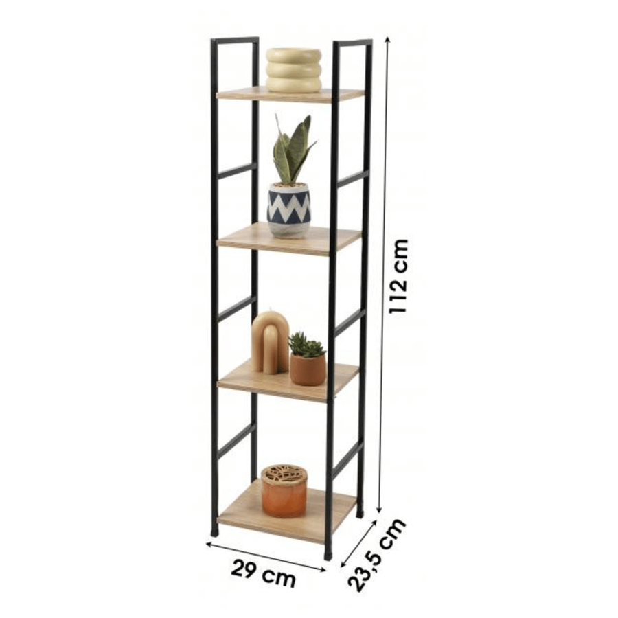ESTANTE MADEIRA/METAL PRETO 4NIV