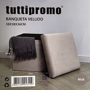 BANQUETA VELUDO 38X38X36CM BEGE