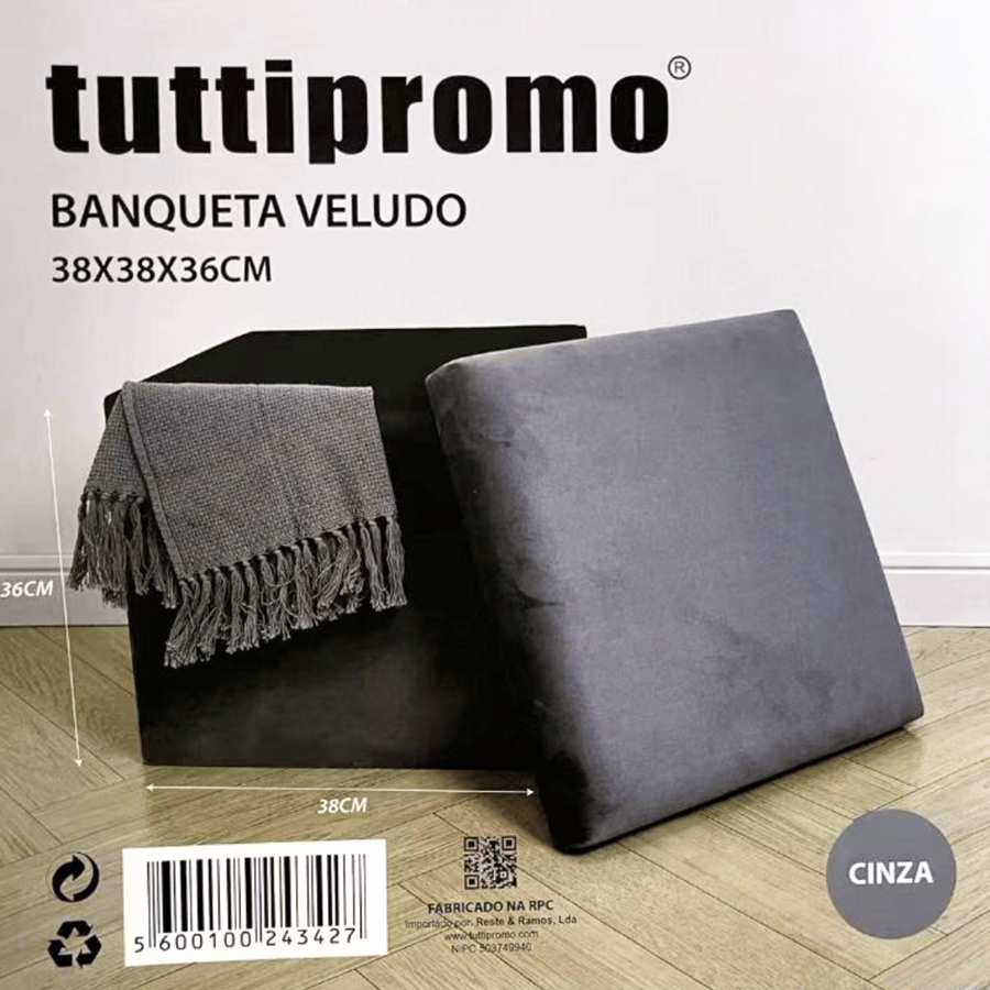 BANQUETA VELUDO 38X38X36CM CINZA