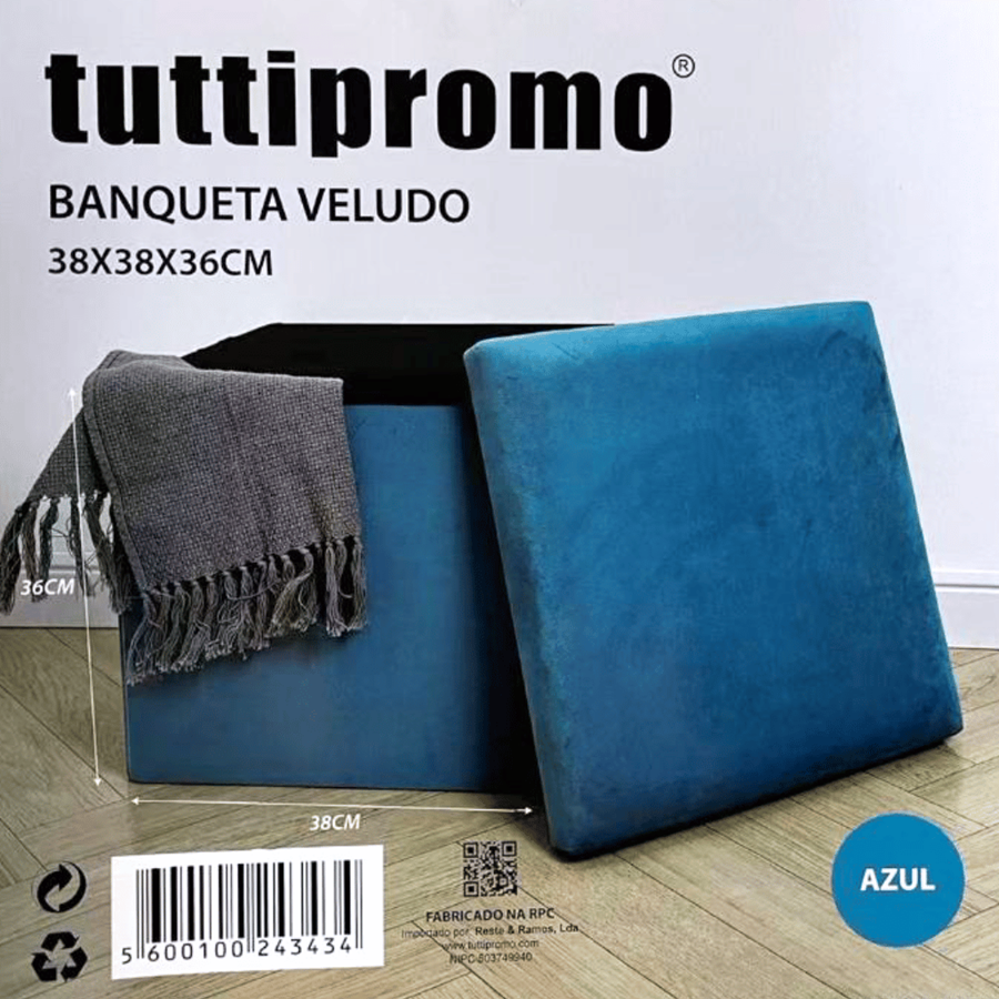 BANQUETA VELUDO 38X38X36CM AZUL
