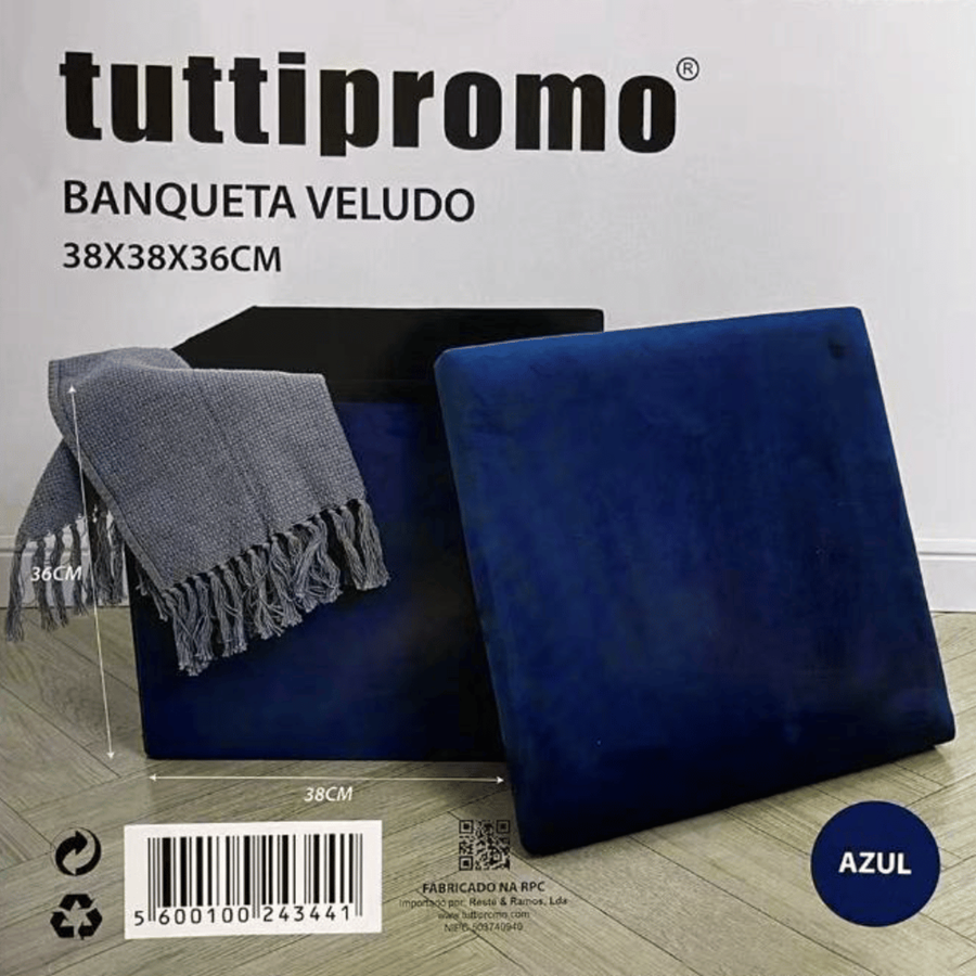 BANQUETA VELUDO 38X38X36CM AZUL PETROLEO