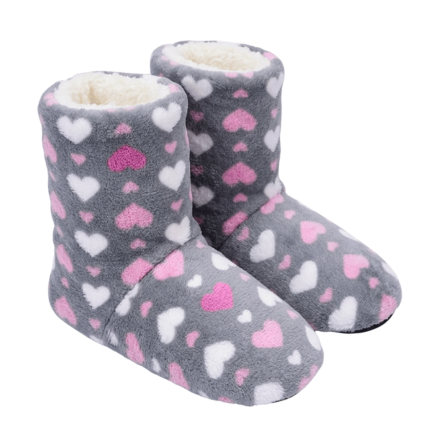 PANTUFAS SRA. BOTA CORAÇÕES CINZA