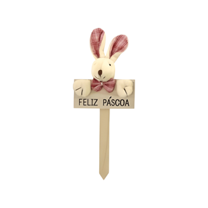 PLACA FELIZ PÁSCOA C/COELHO ROSA 10X24CM