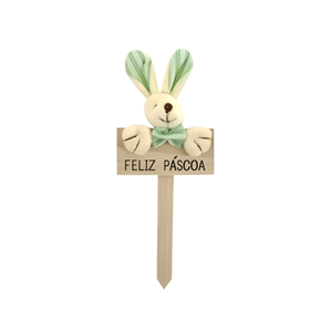 PLACA FELIZ PÁSCOA C/COELHO VERDE CL. 10X24CM