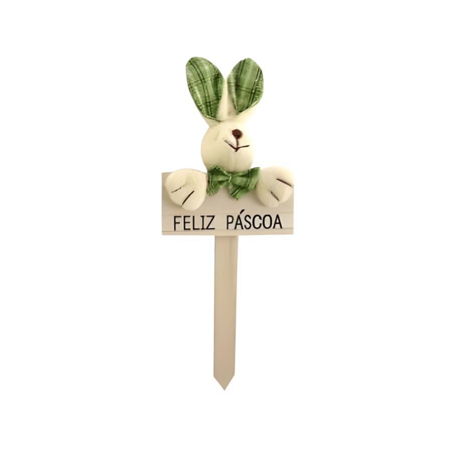 PLACA FELIZ PÁSCOA C/COELHO VERDE 10X24CM
