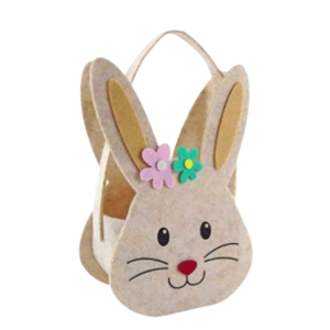 CESTA FELTRO PÁSCOA C/COELHO 15X25CM CREME